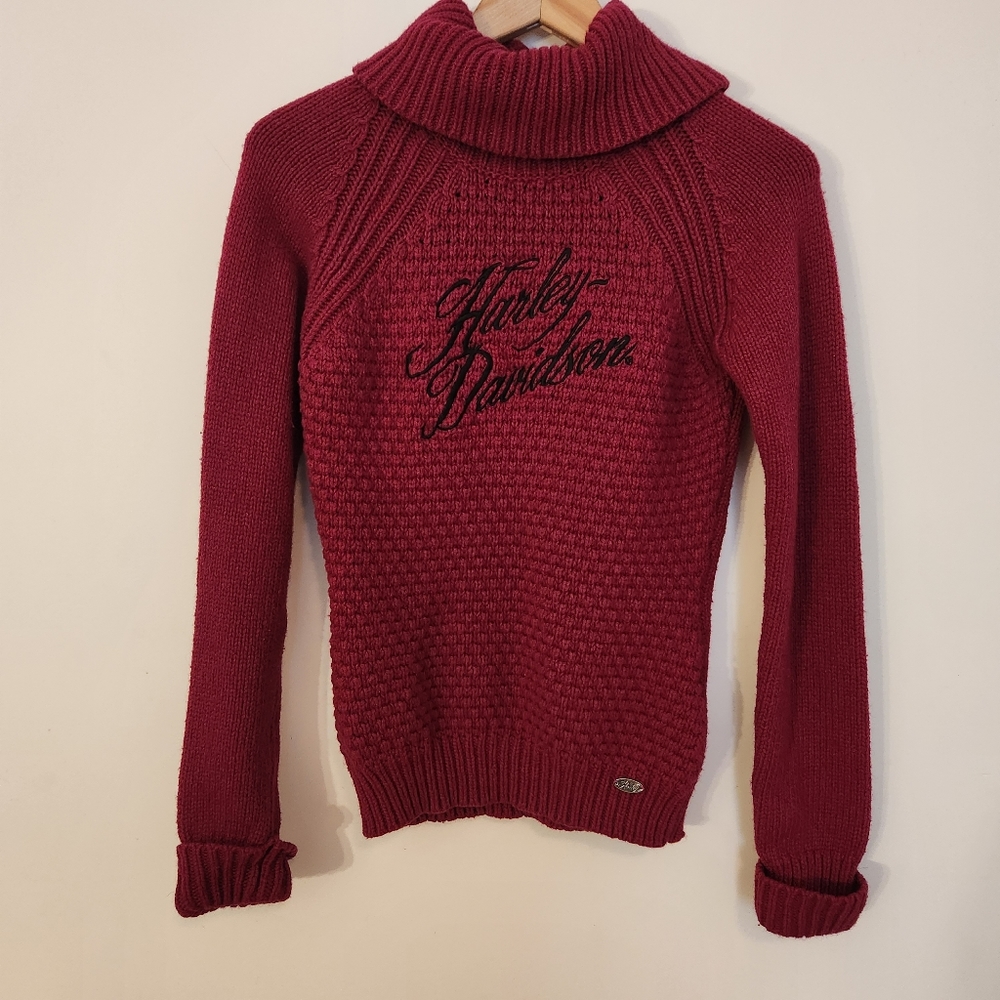 Harley Davidson knit cowl neck turtleneck knit embroidered sweater size medium